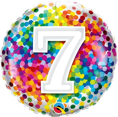 18 inch Rainbow Confetti Dots Number 7 Foil Balloons