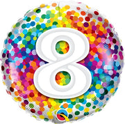 18 inch Rainbow Confetti Dots Number 8 Foil Balloons