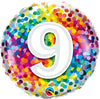 18 inch Rainbow Confetti Dots Number 9 Foil Balloons