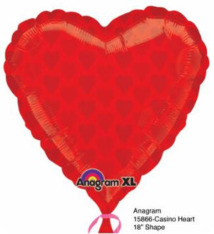 18 inch Casino Red Heart Shape Foil Balloon with Helium