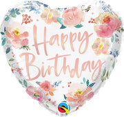 18 inch Watercolour Roses Happy Birthday Balloon with Helium