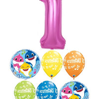 1st Birthday Pink Number Baby Sharks Balloon Bouquet