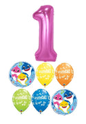 1st Birthday Pink Number Baby Sharks Balloon Bouquet