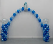 1st Birthday Confetti Balloon Columns and Pearl Arch