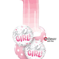 1st Birthday Girl Pink Ombre Dots Balloons Bouquet
