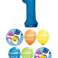 1st Birthday Blue Number Baby Sharks Balloon Bouquet