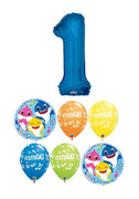 1st Birthday Blue Number Baby Sharks Balloon Bouquet