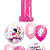 1st Birthday Pink Number Baby Minnie Mouse Bubble Balloons Bouquet