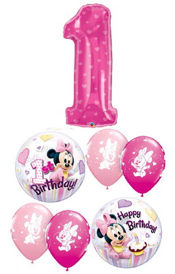 1st Birthday Pink Number Baby Minnie Mouse Bubble Balloons Bouquet