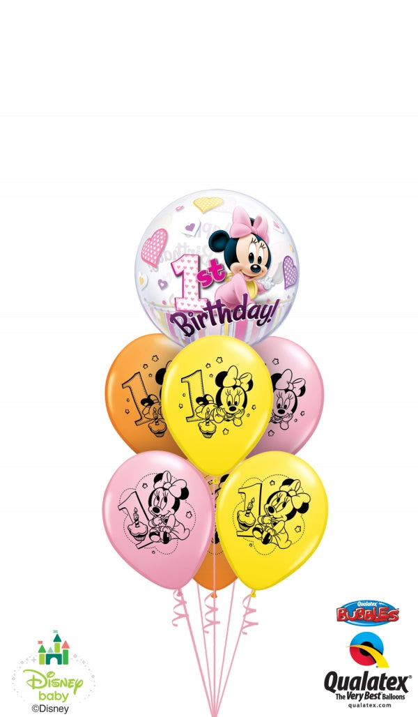 1st Birthday Baby Minnie Mouse Balloons Bouquet