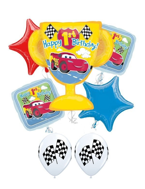 1st Birthday Disney Cars Trophy Balloon Bouquet with Helium Weight