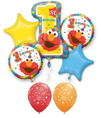 1st Birthday Sesame Street Elmo Balloons Bouquet