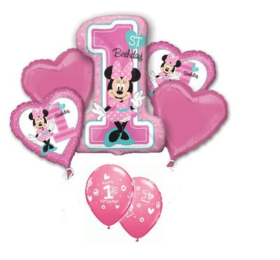 1st Birthday Minnie Mouse Number Birthday Balloon Bouquet