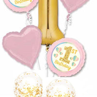 1st Birthday Pink Gold Confetti Balloon Bouquet