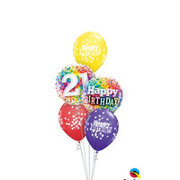 21st Birthday Rainbow Dots Balloon Bouquet with Helium and Weight