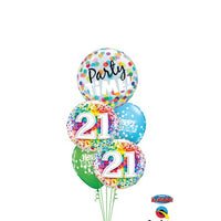 21st Birthday Rainbow Dots Bubble Balloon Bouquet with Helium Weight