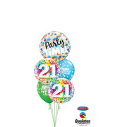 21st Birthday Rainbow Dots Bubble Balloon Bouquet with Helium Weight