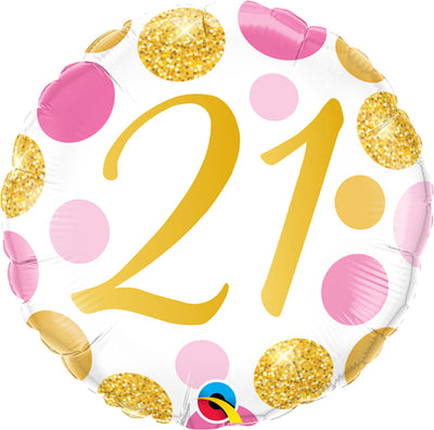 Milestone Pink Gold Dots 21st Birthday Balloon with Helium