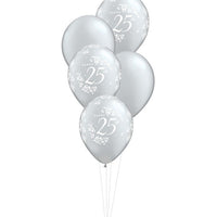 25th Anniversary Balloons Bouquet of 5 with Helium and Weight