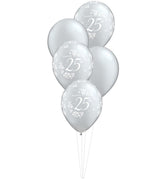 25th Anniversary Balloons Bouquet of 5 with Helium and Weight