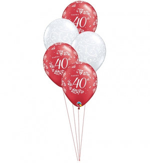 40th Anniversary Balloons Bouquet of 5 with helium and weigh