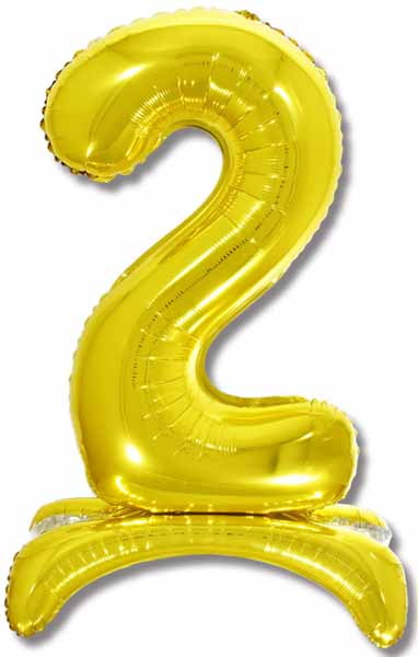 26 inch Standing Gold Number 2 Balloon Stand Up AIR FILLED ONLY