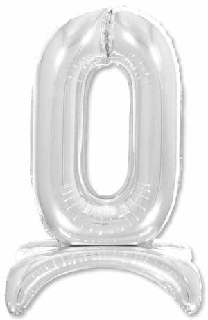 26 inch Standing Silver Number 0 Balloon Stand Up AIR FILLED ONLY