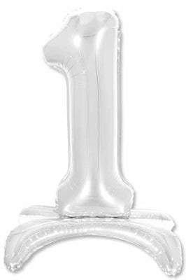 26 inch Standing Silver Number 1 Balloon Stand Up AIR FILLED ONLY
