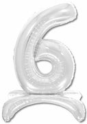 26 inch Standing Silver Number 6 Balloon Stand Up AIR FILLED ONLY