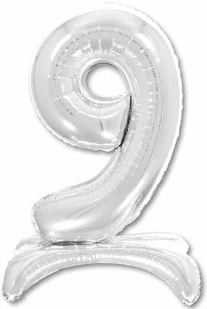 26 inch Standing Silver Number 9 Balloon Stand Up AIR FILLED ONLY