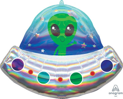 Alien UFO Outer Space Ship Foil Balloon with Helium and Weight
