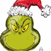 Christmas Grinch Head Shape Foil Balloon with Helium and Weight