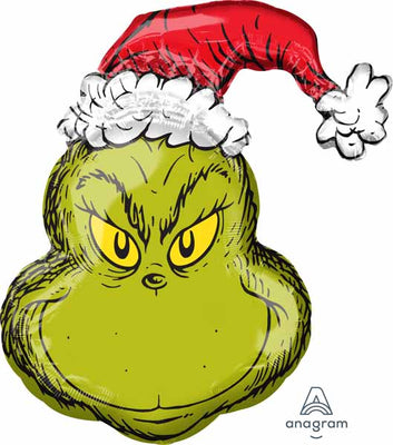 Christmas Grinch Head Shape Foil Balloon with Helium and Weight