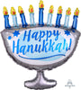 Happy Hanukkah Menorah Shape Balloon with Helium and Weight