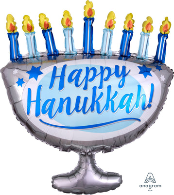 Happy Hanukkah Menorah Shape Balloon with Helium and Weight