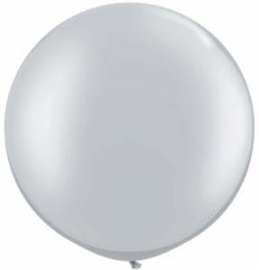 30 inch Round Metallic Pearl Silver Balloon with Helium and Weight