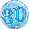 30th Birthday Milestone Age Blue Starburst Sparkle Bubbles Balloon