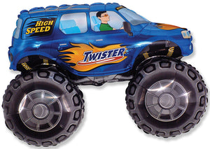 Blue Monster Truck Big Wheels Balloon with Helium and Weight