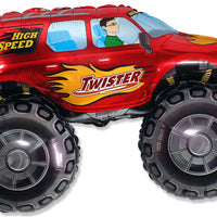 Red Monster Truck Big Wheels Balloon with Helium and Weight