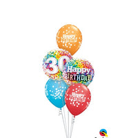 30th Birthday Rainbow Dots Balloon Bouquet with Helium Weight