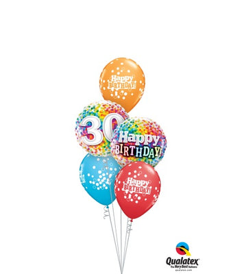 30th Birthday Rainbow Dots Balloon Bouquet with Helium Weight