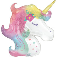 Enchanted Unicorn Head Foil Balloon with Helium and Weigth
