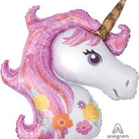 Magical Unicorn Pink Foil Balloon with Helium and Weight