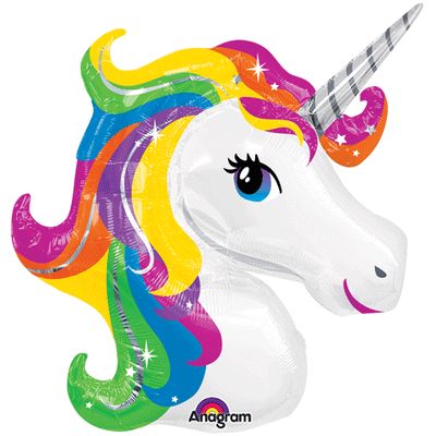 Rainbow Unicorn Head Foil Balloon with Helium and Weight