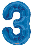 Jumbo Blue Number 3 Foil Balloon with Helium Weight