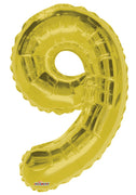 Jumbo Gold Number 9 Foil Balloon with Helium and Weight