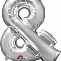 Jumbo Silver Ampersand Balloons with Helium and Weight