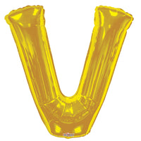 Jumbo Gold Letter V Foil Balloon with Helium Weight