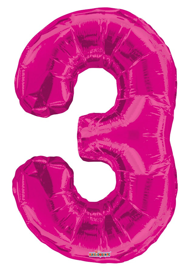 Jumbo Hot Pink Number 3 Foil Balloons with Helium Weight