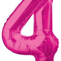 Jumbo Hot Pink Number 4 Foil Balloon with Helium Weight